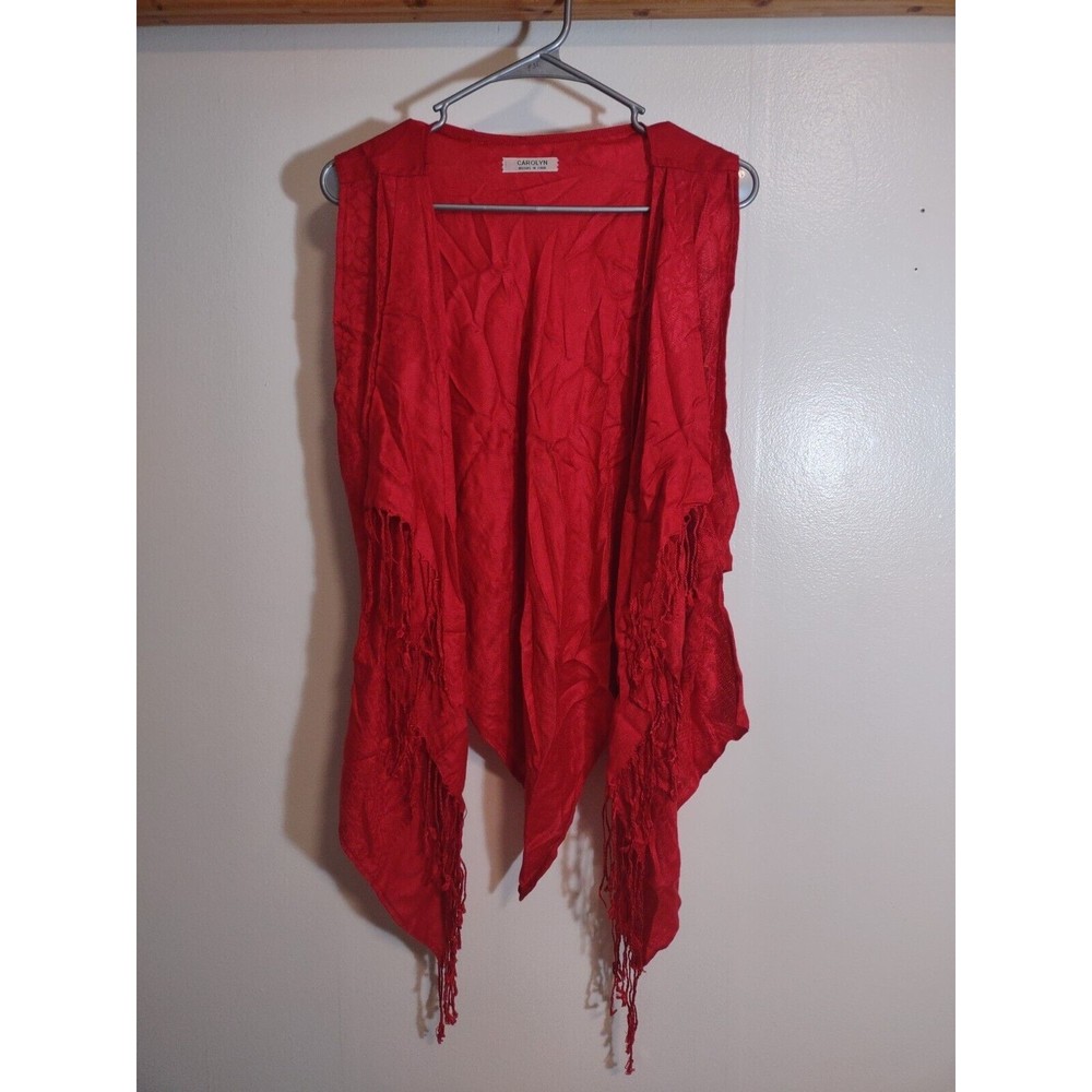 Carolyn Designs In Fiber Art To Wear Vest Red Tassel Open Front OSFM Designer